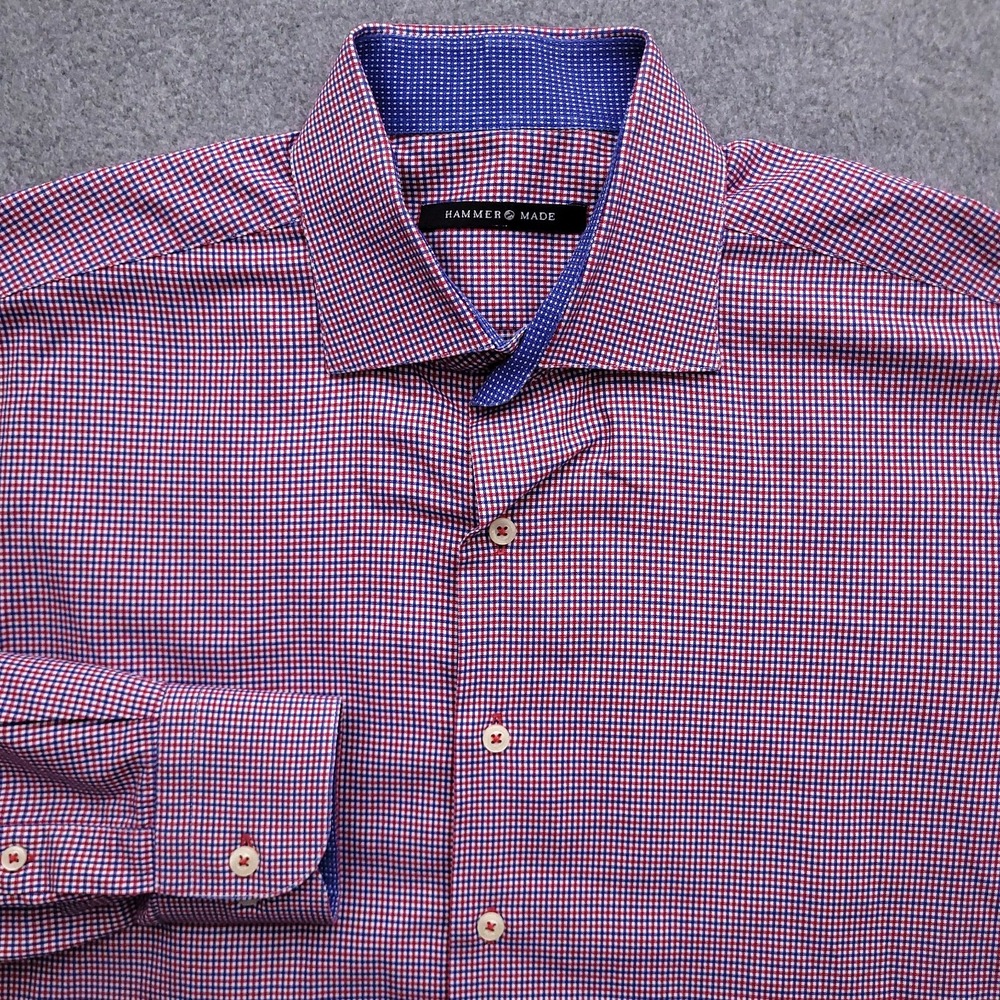 Hammer Made Dress Shirt Mens 16 36 Regular Fit Blue Red Check